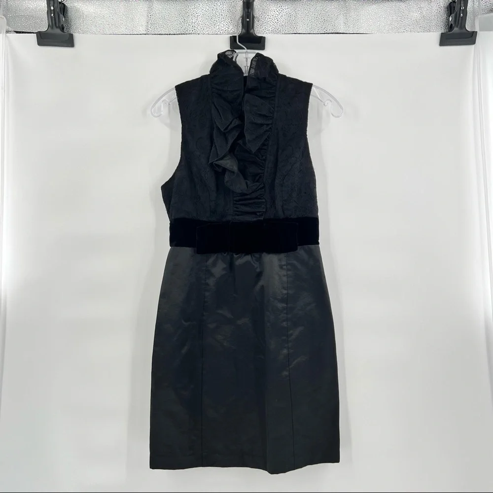 Frock Tracy Reese black ruffle collar seude belt sleeveless dress 4